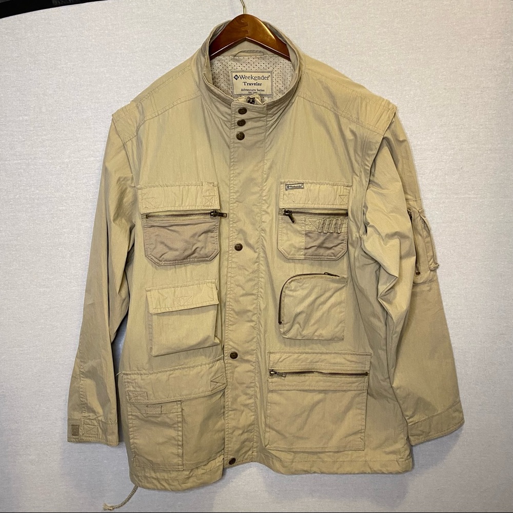 Weekend Traveler Men's Travel Convertible Jacket Correspondent Light Tan Large
